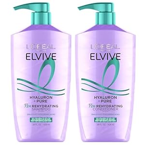 L’Oreal Paris Elvive Hyaluron + Pure Shampoo and Conditioner Set, Clarifying Shampoo and Rehydrating Conditioner with Salicylic Acid and Hyaluronic Acid, 1 Kit