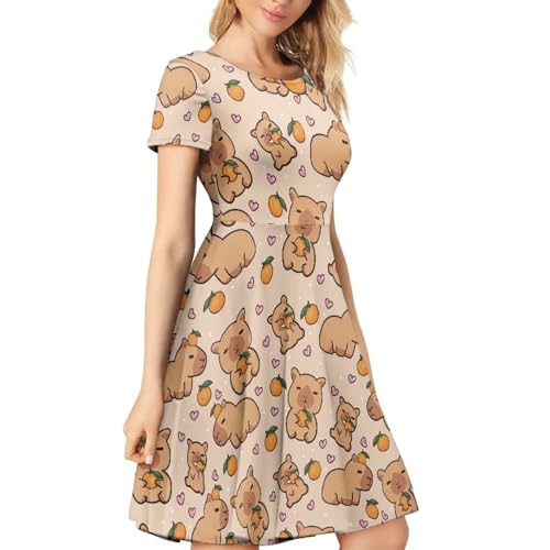Image of AFPANQZ Womens Casual Summer Lightweight Vintage Dress Short Sleeve Midi Dress Knee-Long Luxury Formal Dress