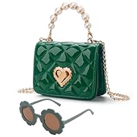 LJCTULY Baby Purse for Toddlers, Mini Kids Heart Lock Purses, Small Girls Purses for Kids 1-10, Girls Green Wallet with Glasses, Beaded Handbag, Toddler Bag Gift for Christmas