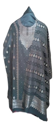 Image of Womens designer woolen suit for women with salwar and kashmiri shawl winter wear kani unstitched fabric set, stylish kurta pant set woollen dress material for women by pure pashmina wooltex