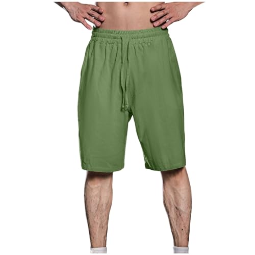 Guhmomh Kurze Hosen Herren Sommer Leinenhose Kurz Baumwolle Leinen Shorts Sporthose Freizeithose Freizeit Sommerhose Leicht Baggy Jogginghose Bermuda Strand Laufhose Casual Wanderhose Armeegrün XL