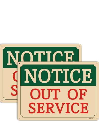 2 Pack Notice Out Of Service Signs 10x7 inches Metal Notice Signs Service Signs Reflective Rust Aluminum UV Protected Weatherproof Sturdy Easy Mounting