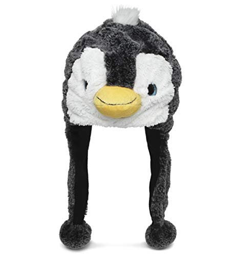 DolliBu Black & White Penguin Plush Hat - Super Soft Warm Hat With Ear Flaps, Funny Plush Party Hat, Stuffed Animal Penguin Halloween Costume Toy Hat, Cozy Fleece Winter Hat For Kids & Teens -One Size