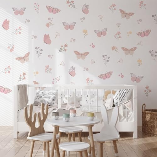 Decoración de pared mariposas y flores vinilo miniatura 4