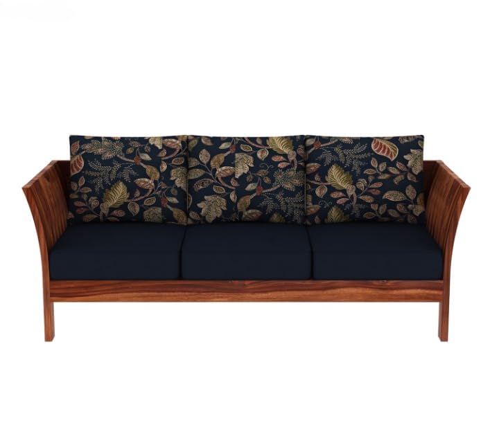 Image of Solid Sheesham Wood 3 Seater Sofa Set with Cushion | Wooden Three Seater Sofa for Home Bedroom Living Room Hall and Office (Honey Finish)