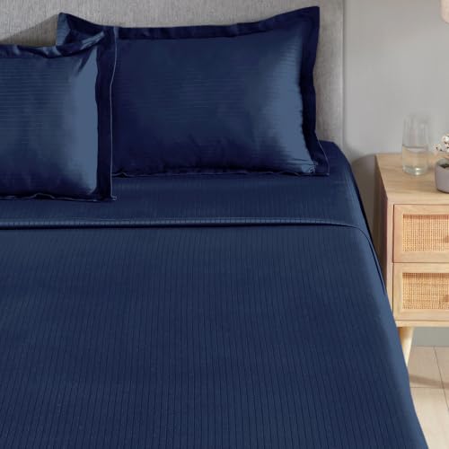 Image of myTrident Bedsheet for Double Bed King Size | 108 inch x 108 inch | Iron Blue