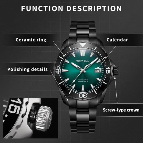 Image of TOPHILL Men Watches Automatic Mechanical Watches - Dive, GMT, Chronograph & Dress Styles | 316L Stainless Steel, Sapphire Crystal, Ceramic Bezel | 5ATM-300M Waterproof with Super Luminous | Classic Business & Sport Casual