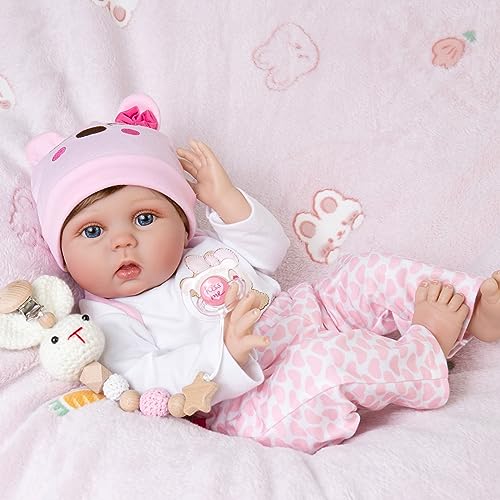 EKOKIZ Lifelike Reborn Baby Dolls 22-Inch Realistic Newborn Baby Dolls That Look Real Cloth Body Real Life Baby Doll Girls with Clothes and Toy Accessories Gift Set for Kids Age 3+