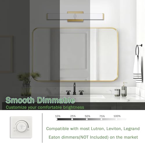 Image of 24 Inch Bathroom Vanity Light 2500LM, 5700K Daylight White Modern Bathroom Light Dimmable, AC 120V 25W Gold LED Vanity Lighting Fixtures Wall Sconce ETL Certified, 2Pack