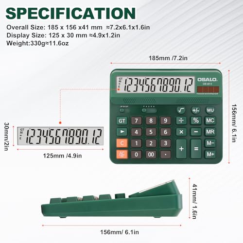 Calculadora de escritorio grande solar con pantalla LCD de 12 dígitos OS-6815 5