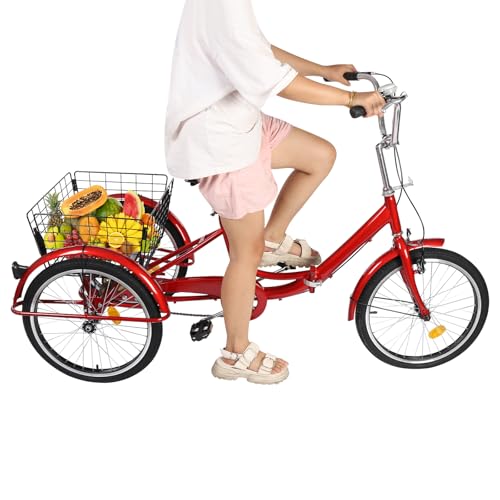 HuKaiL 20 Zoll Faltbar Dreirad für Erwachsene,EIN-Gang Klappbar Dreiräder...