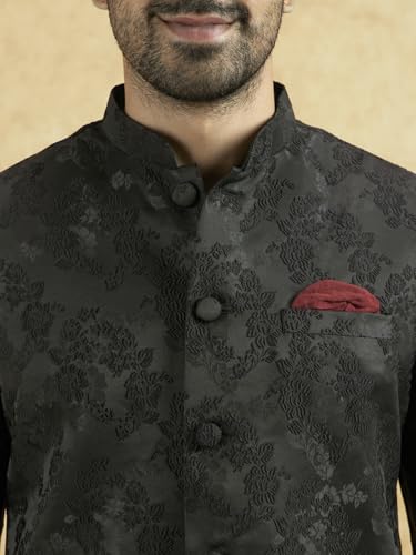 Image of Kisah Men's Silk Blend Textured Nehru Jacket Regular Fit | Designer Ethnic Layering | Wedding & Occasion Wear