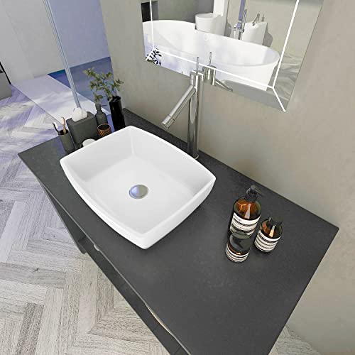 Sinber 19"X14" White Rectangular Ceramic Countertop Bathroom Vanity Vessel Sink (19" X 14" X 5") #TOP7