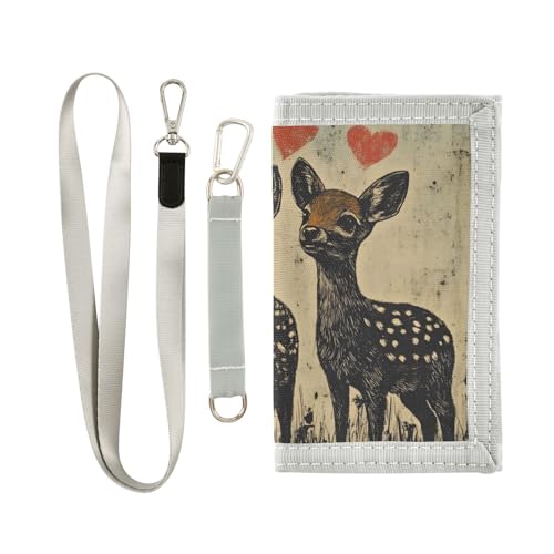 FOLIOSA Kids Wallet for Boys Girls Deers Valentines Print Youth Wallet with Zipper Pocket Card Holders, Novelty Wallet 4.9×2.9 in