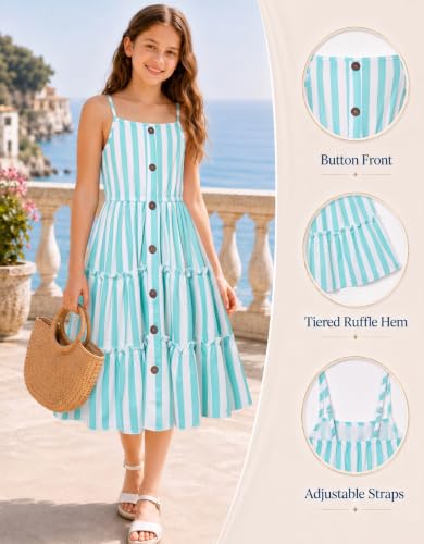 Image of Enlifety Girls Dress Hawaiian Spaghetti Straps Dresses Summer Sundress Size 6 12T