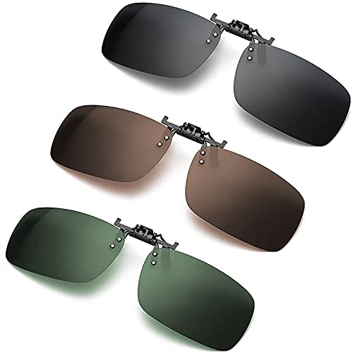 Image of Yogo Vision Clip on Sunglasses for Men Women Clip-on Over Prescription Eyeglasses Easy Flip up Polarized Shades (3 Pack)