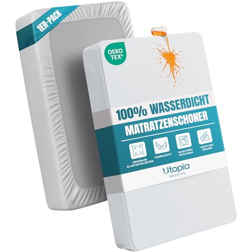 Utopia Bedding Wasserdichter Matratzenschoner 140 x 200 für Matratzen bis zu 30 cm Höhe Leichter und Weicher Jersey-Matratzenbezug mit Dehnbaren Seiten - weiß