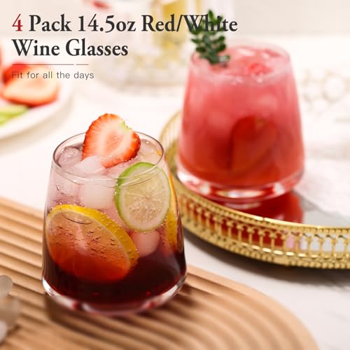 Cyrelwing 08-176-4 Stemless Wine Glasses Set Of 4-14.5Oz Hand Blown Heavy Red White Wine Glasses Unique Stemless Wine Glasses Gifts For Him/Her Wedding, Birthday, Mother'S/Father'S Day thumb #2