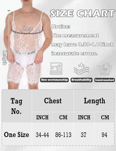 AIEOE Herren Sexy Spitzenkleid Ultradünn Transparent Nachtkleid Sissy Floraler Spitze Pyjamas Gay Rückenfrei Nachtwäsche Einheitsgröße