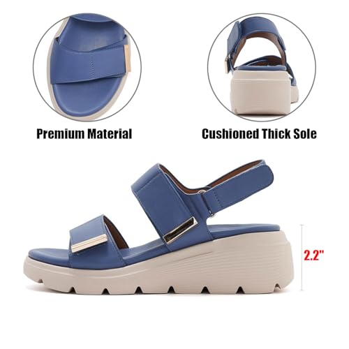 Women's Leather Two Band Platform Wedge Walking Sandals With Arch Support Casual Adjust Hook Loop Thick Cushion Orthopedics Anti-Slip Athletic Sandals For Vocation Shopping Commuting Daily2