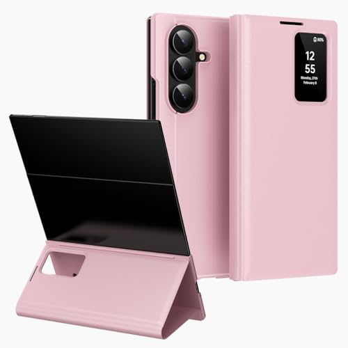 Étui Samsung Galaxy Trifold 2025 tactile en cuir rose pour vos rendez-vous professionnels