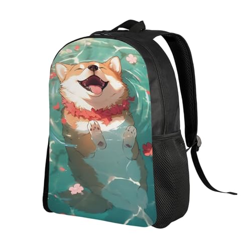 Comfort Fit Unisex Shiba Water Flower Smile Backpack Durable for Daily Commute & Travel Adventures 16 Inch2