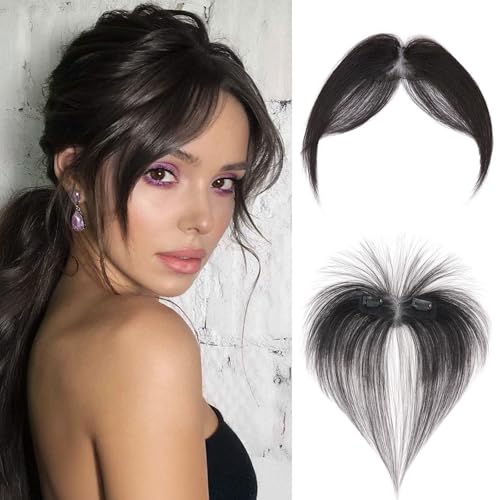 MY-LADY Postizo Clip-in de Flequillo con Raya Central - Cabello Humano 100% Remy en Una Pieza para Mujer (Negro natural)