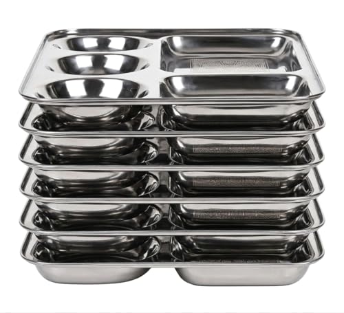 Image of Tableware Serving Stainless Steel Partition Plate 5 in1 / Bhojan Thali /Dinner Plate Set of 6 Partition Plate