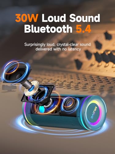 Image of MLOVE E80 Speakers Bluetooth Wireless, Portable Bluetooth Speaker with Aux Input, Micro SD Card Slot, Bass Boost, Dual Pairing, Lights, IPX7 Waterproof, BT5.4 for Outdoor, Travel, Car, TV, 30W, Blue