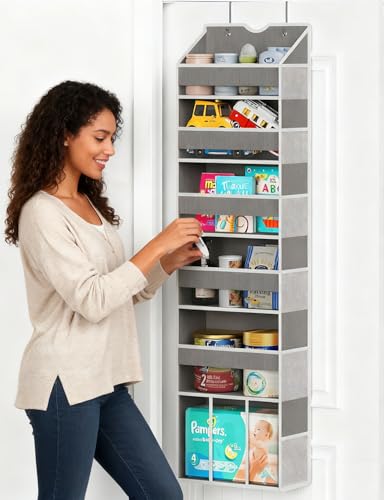 Image of GGUO Over The Door Organizer with 6 Large Clear Pockets 12 Mesh Side Pockets - 50LB Heavy Duty Behind Door Storage, Door Hanging Storage for Closet Bedroom Bathroom Nursery Pantry