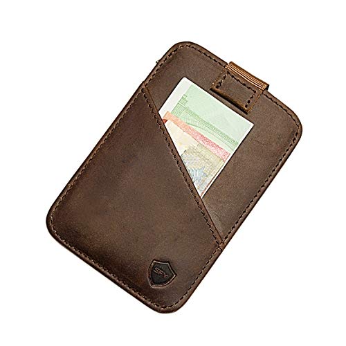 Preisvergleich Produktbild SECUREFY® Micro Coin - TÜV zertifiziertes RFID Slim Wallet - Kreditkartenetui aus hochwertigem Leder für bis zu 8 Karten mit Reißverschluss - Soft Touch Leder - Braun