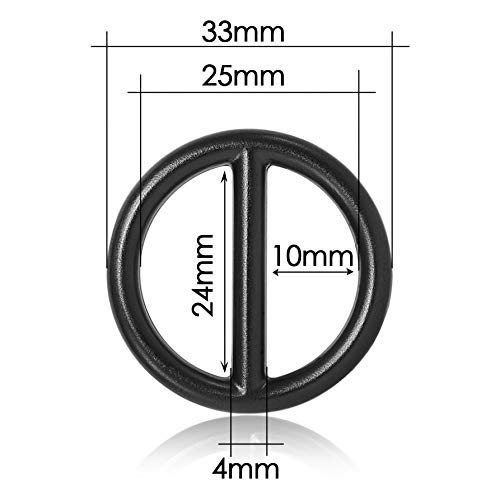 Ganzoo O-Ring mit Steg Metall für Hunde-Leine, 25 mm Innen-Durchmesser, 4 Stück, Stegring, legierter Stahl, Nicht rostend, Rund-Ringe für Paracord 550 Halsband, Handtasche, Basteln, Farbe Schwarz