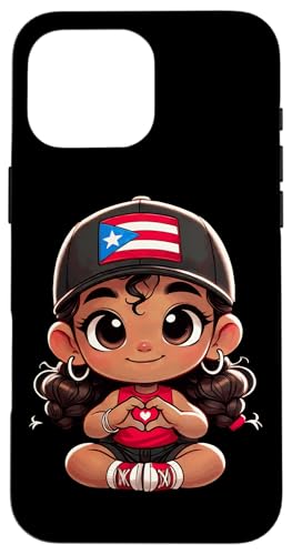 プエルトリコ国旗 ハート 小さな女の子 スマホケース iPhone 16 Pro Max 用