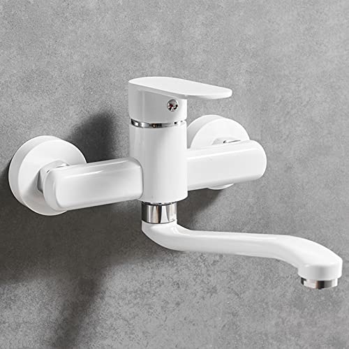 Robinet de cuisine mural blanc en laiton mitigeur double trou 25cm