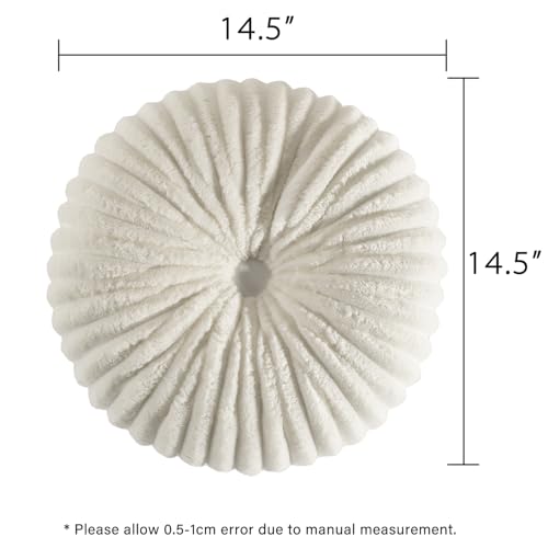 Image of HIG Decorative Round Throw Pillows for Bed Couch - Set of 2 Handcraft Ruched Pumpkin Pillow, Soft and Durable Flannel Floor Pillow for Home Decor, Bed Living Room and Sofa (Off White,14.5 inchx14.5 inch)