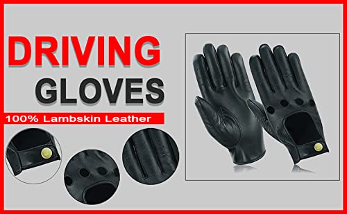 Women Leather Gloves Ladies Leather Driving Gloves Chauffeur 100% Genuine Lambskin Leather Gloves Full Finger Car Driving Motorcycle Bikers Riding Gloves (Black, M) #TOP6