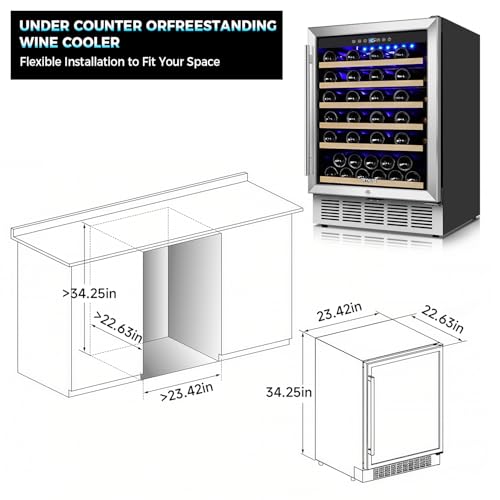 Image of ORYMUSE 24 Inch Wine Fridge, 54 Bottle Wine Cooler Refrigerator with Stainless Steel Glass Door, LED Display, Upgraded Compressor, Built-In or Freestanding for Home Bar Kitchen
