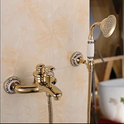Ensemble de robinet de douche laiton doré avec mitigeur mural monocommande