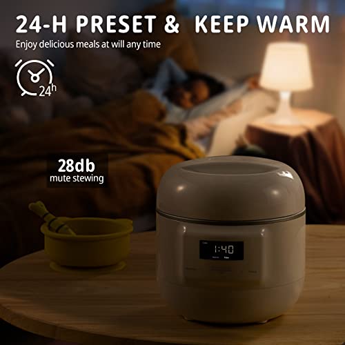 Meedeer Slow Cooker White, Small Slow Cooker 1Qt, Smart Appointment, Ceramic Interior Pot, Automatic Multi-Function Rice Cooker, Elecric Stew, Yogurt Maker Keep Warmer #TOP4