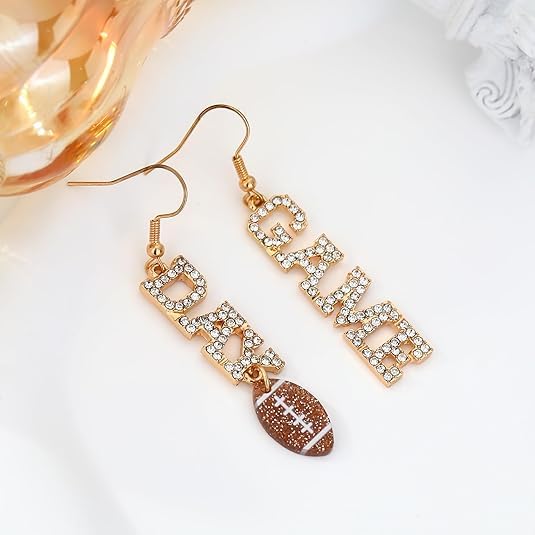 Rhinestone Earrings for Women,Football,Surfing,Tennis Ball,Pickleball,Golf,Basketball Sports Stud Earrings Trendy Dainty Gold Y2K earrings Jewelry for Mom Mama Lucky Charm Game Day Rugby4