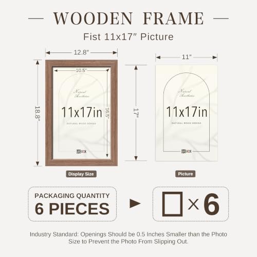 Image of VCK 11x17 Picture Frames Walnut - Wide Border Wood Poster Frame, Multi-Directional Display Family Photos, Office Prints, Studio /Gallery Artwork, Woodgrain Series, Wall Hanging, Set of 6