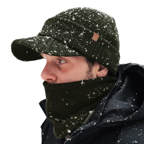 TOP-EX DryKnitTM Waterproof Merino Wool Visor Beanie & Polar Fleece Neck Warmer Set  Winter Hat for Cold Weather
