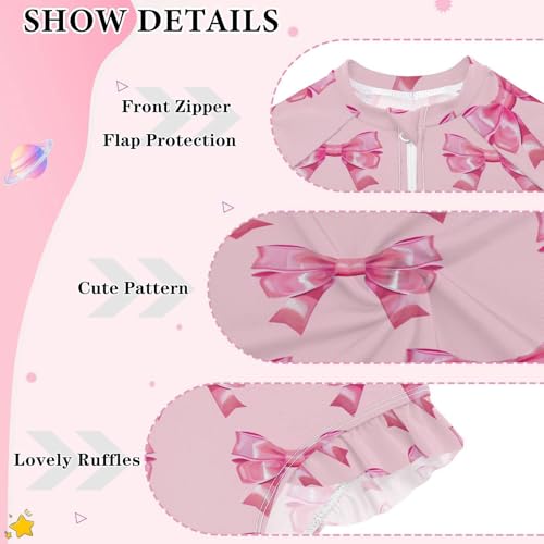 CaTaKu Girls One Piece Swimsuit Cute Ribbon Bow Toddler Bathing Suit Long Sleeve UPF 50+ Rash Guard Swimwear 3-12Y3