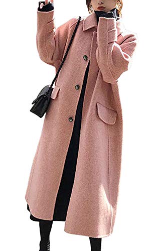 CHARTOU Women's Casual Lapel Collar Single Breasted Wool Blend Long Trench Coat Jacket (X-Small, Pink)