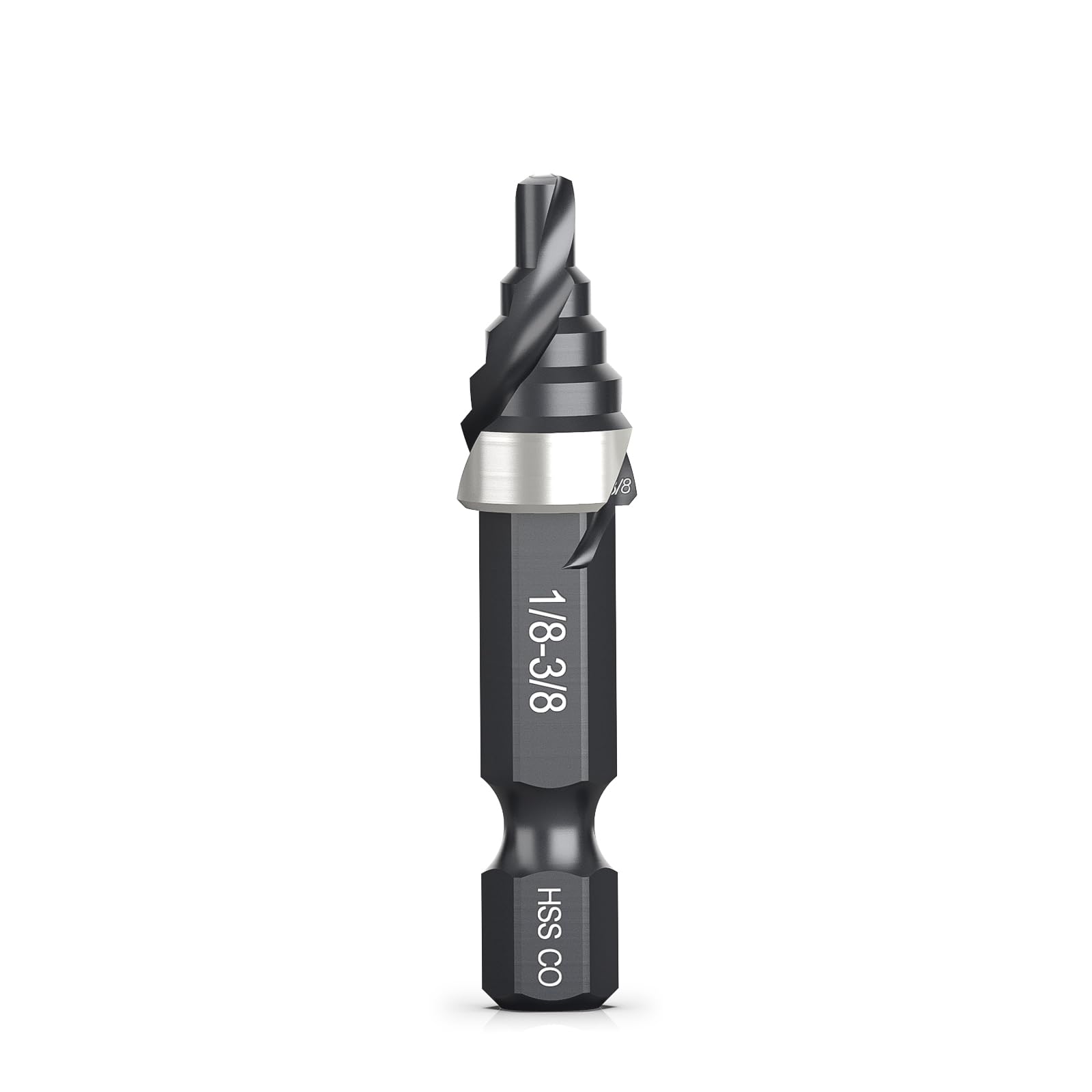 THINKWORK M35 Cobalt Spiral Flute Step Drill Bit, Single Size HSS Step Bit 3/8", Small Size EDC 1/4" Shank Step Bits for Metal, Carbon Steel,