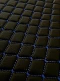 Kunstleder Meterware Leder Polsterstoff gesteppt Stoff Möbelstoff Bezugsstoff Lederstoff Polsterbezug 100cm x 140cm (schwarz mit blauen Nähten)