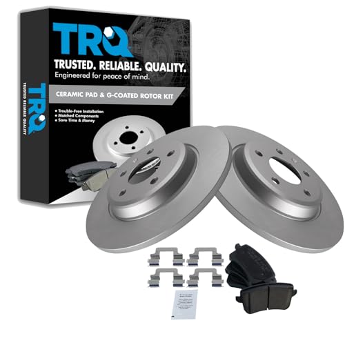 TRQ Rear Brake Pad & Rotor Kit Brake Pads Brake Rotor Ceramic Premium G-Coated Compatible with 2009-2016 Audi A4 A4 Quattro 2010-2014 A5 2008-2017 A5 Quattro 2013-2016 allroad 2009-2017 Q5 2012 S5