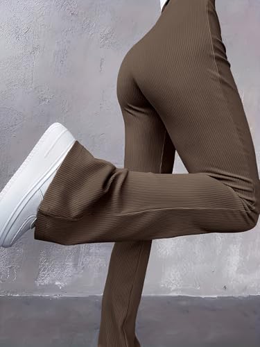 Image of Jawdrobe Women's High Waist Ribbed Flared Pants Stretchable Slim Fit Bootcut Trousers Soft Knit Casual Wear for Daily Office Travel (for Ideal Height 5.3)