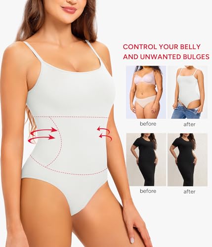 Image of Nebility Shapewear Bodysuits for Women - Tummy Control Square Neck Bodysuit Seamless Full Body Shaper Going Out Top