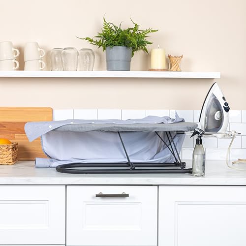 Household Essentials Tabletop Ironing Board, Compact Ironing Board with Iron Rest, Includes Door Hang, Perfect for Dorms and Small Spaces, Black with Gray Cover - Image 3